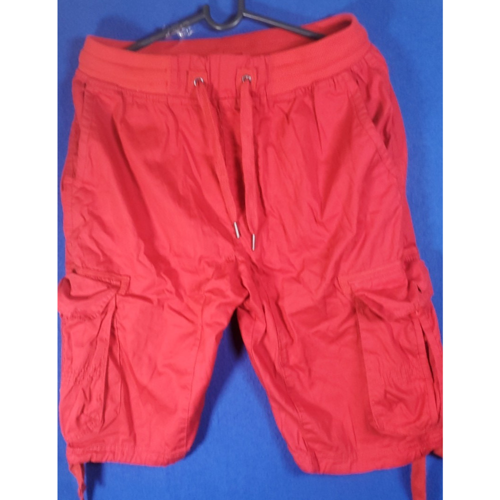 Lot 29 Mens Cargo Shorts Red Baggy Hip Hop Y2K Drawstring Cotton Large